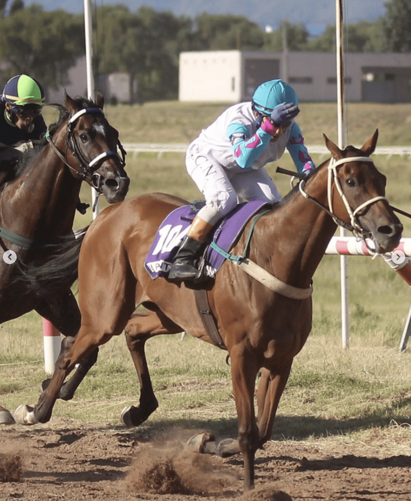Tamarisco Cat mandil 10A ganando el Gran Premio Vicente Dupuy GIII 2100 metros - jockey Juan Carlos Noriega
