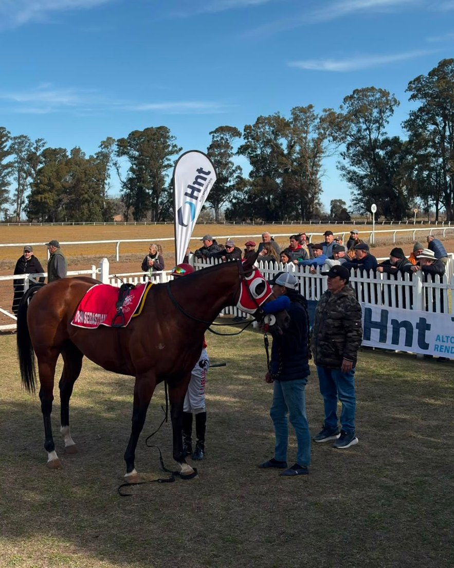 Don Sebastian con su manta en el paddock del Hipódromo de Venado Tuerto antes del Súper Clásico Laboratorio HNT
